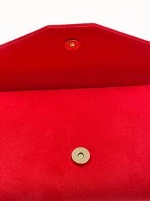 SIIZA紅色綢絨晚宴手拿包，女士禮服派對手拿包附鏈條帶 - 紅色 - 查看 10