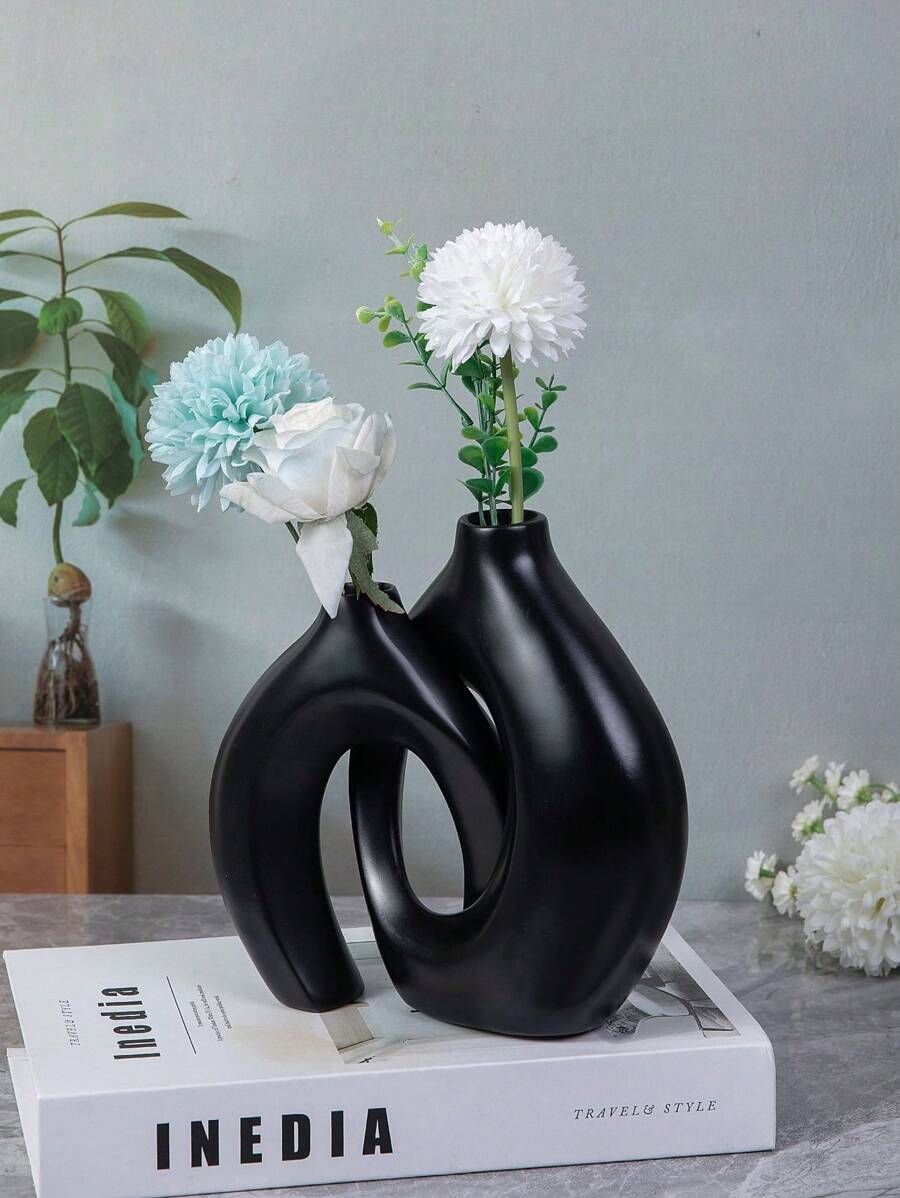 2pcs Mini Resin Hug Shaped Home Decorative Vase Room Decor Flower Vase Glass Vase - Black - View 1