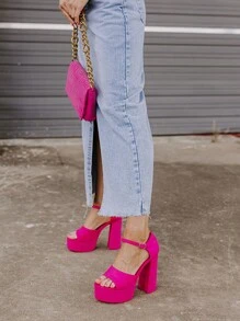 Wedding Heels For Women Chunky Platform Heels ,Ankle Strap Heeled Sandals, Open Toe Sexy Pumps Party , Valentine's Day Valentines - Hot Pink - View 2