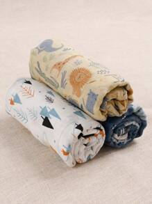 Happy Flute 3 Packs Set Muslin Soft Baby Wrap Swadding Blanket 120*110cm Love Valentine - Multicolor - View 3