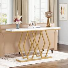 Tribesigns Console Table For Entryway Living Room, 140 X 30 X 90cm Gold Entryway Table Modern Accent Table For Hallway Entrance Foyer (Gold White) - White - View 3