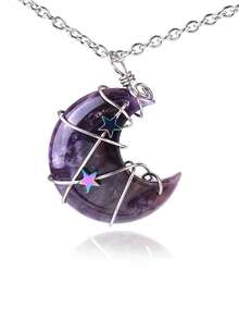 1 Miếng Dây điện Wrapped Trăng lưỡi liềm Ngôi sao Pha lê Vòng cổ mặt dây chuyền Reiki chữa bệnh Đá tự nhiên Đá vàng cốm Đá mắt hổ Thạch anh hồng Dây chuyền Đối với phụ nữ Người đàn ông Thủ công Đồ trang sức - Vòng cổ - Xem 6