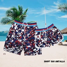 2 Short Traje De Baño Duo Pareja Mujer y Hombre Unitalla LEODY reyes likd rey - Multicolor - Ver 1
