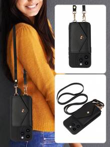 1件装多功能肩带PU皮革手机壳，带卡槽，兼容 17 Pro Max、17 Pro、17 Air、Redmi - 黑色 - 查看 2