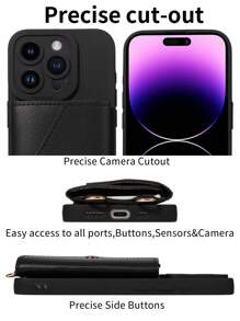 1件装多功能肩带PU皮革手机壳，带卡槽，兼容 17 Pro Max、17 Pro、17 Air、Redmi - 黑色 - 查看 6