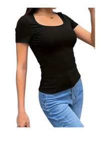 Playera camiseta manga corta licra - Negro - Ver 1