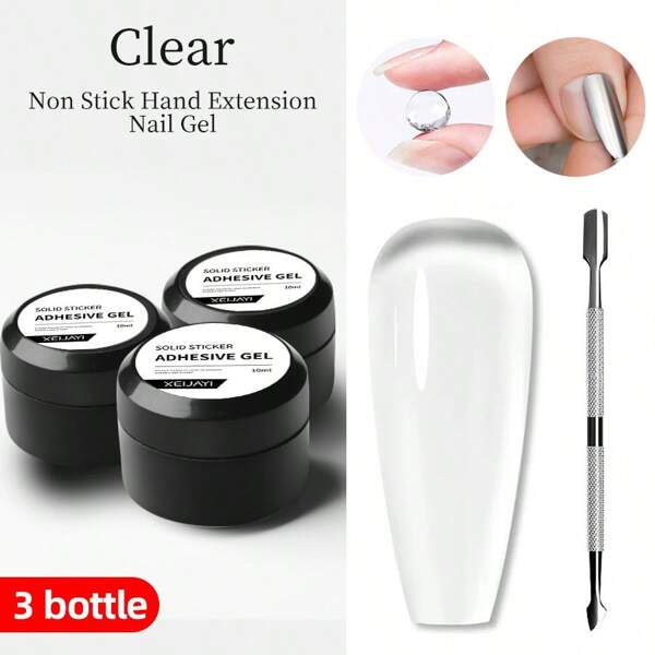 XEIJAYI XEIJAYI 3Pcs 10ml Solid Nail Tips Gel Solid Sticker Nail Tips Adhesive Glue Patch Super Sticky Adhesive Glue UV Gel Nail Art Quick-Dry Strong Sticking False Nail Tips Acrylic Glue-Including Dead  Skin Push