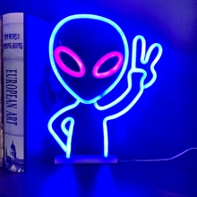 1 件霓虹绿外星人手势 LED 装饰灯，11.3 X 8.7 X 0.7 英寸，28.8 X 22.2 X 1.8 厘米，电池或 USB 供电桌面或墙壁装饰灯，适合女孩卧室、房间、酒吧、庭院、生日派对、情人节、母亲节、家居装饰和节日用品 - 白色 - 查看 14