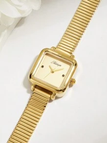 XIVIYA 1 peça relógio feminino de aço inoxidável de qualidade dourada com mostrador artístico à prova d'água, ótima ideia para presente