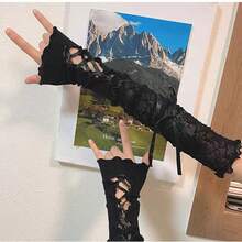 1隻女士洛麗塔風芭蕾白色蕾絲手臂套，輕薄遮陽，配帶結帶 - 彩色 - 查看 7