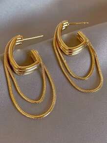 Xemes Yearn 1 Pair Feminine Elegant Metal Tassel Geometric Earrings 2024 New Design Jewelry Wedding Party Luxury Accessories For Women's Gift - Gold - View 5