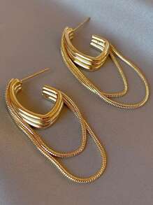 Xemes Yearn 1 Pair Feminine Elegant Metal Tassel Geometric Earrings 2024 New Design Jewelry Wedding Party Luxury Accessories For Women's Gift - Gold - View 1