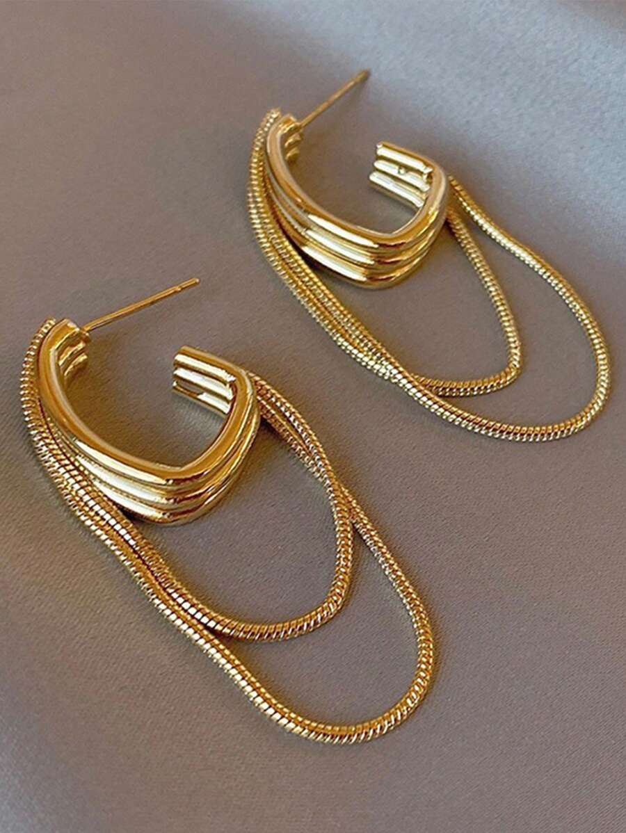 Xemes Yearn 1 Pair Feminine Elegant Metal Tassel Geometric Earrings 2024 New Design Jewelry Wedding Party Luxury Accessories For Women's Gift - Gold - View 1