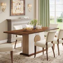 Tribesigns 55" Rectangular Dining Table For 4 To 6 People, Farmhouse Wood Dinner Table For Kitchen, Dining Room & Living Room, Rustic Brown & White - 橡木棕色&白色&淺棕色 - 查看 6