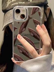 1pc Multiple Chocolate Fish Anti-Fall Acrylic Phone Case Compatible With Apple 15plus & Personalized Compatible With IPhone 14promax - Multicolor - View 2