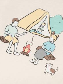 Balabala Young Boys Tops Summer Cartoon Printed Crew Neck Skin-Friendly Boys Short Sleeve T-Shirt Brown - Brown - View 5