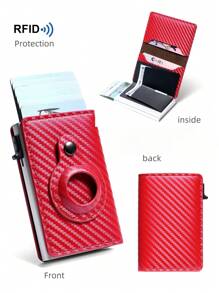 新款碳纤维侧推式 Airtag 自动弹出卡夹，适用于男士，跨境 RFID 防盗，适用于追踪器，多卡槽钱包