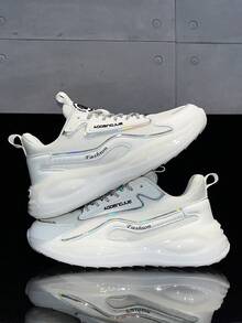 男士激光切割字母裝飾無帶運動鞋,戶外透氣網布休閒跑步鞋 - 白色 - 查看 4