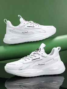 男士激光切割字母裝飾無帶運動鞋,戶外透氣網布休閒跑步鞋 - 白色 - 查看 6