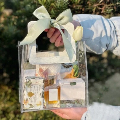 1pc Thickened Transparent PVC Gift Bag, Wedding Gift Handbag, Shopping Bag, Hand-Held Gift Bag, Suitable For Shopping, Wedding, Birthday Party, Souvenir, Etc. Back To School Valentine Day