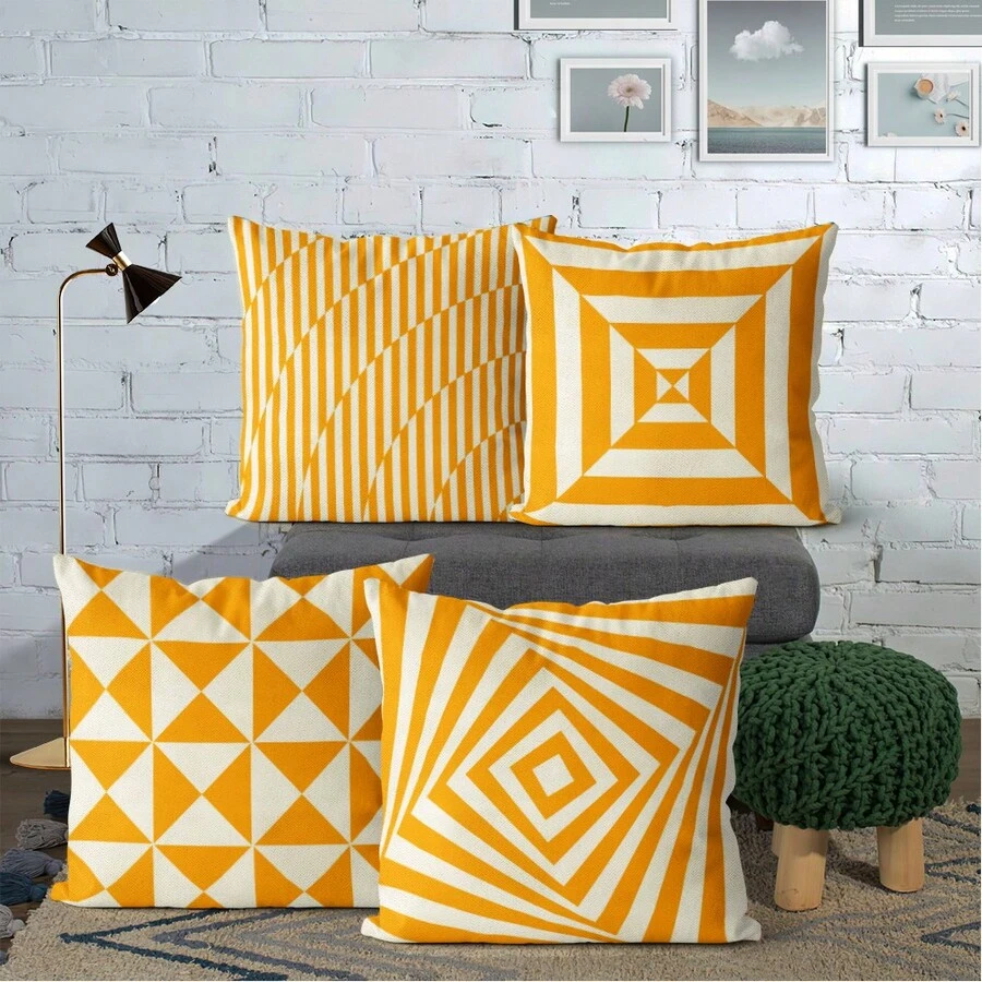 4pcs Lanh Vỏ gối Đương thời Đơn giản Mẫu sọc Trang trí Cái đệm Loại vỏ Đối với Phòng khách Sofa - Màu vàng - Xem 1