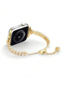 1pc Leaf Rhinestone Bracelet Band Compatible With Apple Watch 38/40/41/42/44/45/46/49mm, Compatible With Apple Watch Series Ultra/SE/11/10/9/8/7/6/5/4/3/2/1