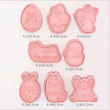8pcs Easter Cookie Cutter Set, Cartoon Rabbit & Egg Shape Biscuit Mold Fondant Baking Molds - Pink - View 3