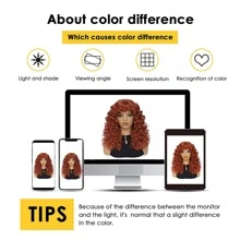 DZfirst 合成耐热假发 弹性卷发 带刘海假发 铜姜色 18 英寸化纤假发 刘海假发 日常使用 易于佩戴 适合初学者 弹性蓬松大卷发假发 - 臟橘色 - 查看 5