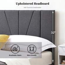 Flolinda Full Size Bed Frame Upholstered Platform With Complete Headboard And Strong Wooden Slats, No Box Spring Needed, Easy Assembly - 深灰色 - 查看 2