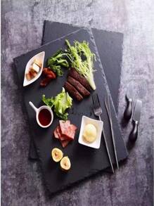 Set de 2 bandejas de servir de piedra natural, accesorio de fotografía, plato negro de sushi, bandeja para hornear pasteles y postres, plato de filete estilo occidental, regalo de Navidad
