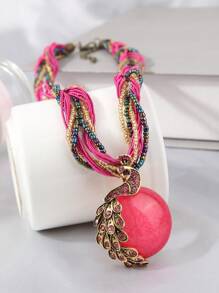 1pc Fashionable Style Peacock Shaped Pendant Personalized Chain Necklace For Women - Green - View 19