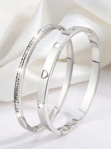 Camhanno 2 Pieces Of Delicate And Stylish, Versatile And High-End Stainless Steel Embossed Bracelet + Rhinestone Bracelet Suitable For Daily Wear And Holiday Girlfriends - Gold - View 11