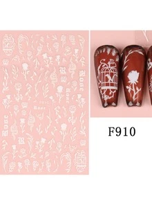 2 件 3D 黑色复古玫瑰指甲贴纸花朵图腾蛇图案多色按压指甲字母粘性指甲贴纸 DIY 经典时尚简约美甲用品女士女孩美甲装饰 - 黑色 - 查看 4