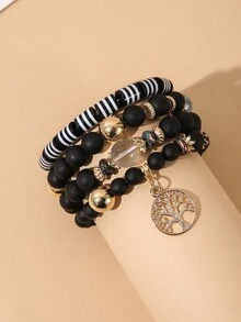 4pcs Boho Đời sống Cây Vật rủ xuống Vòng tay , Ngọt ngào dễ thương Nhiều màu Acrylic Sọc Kết cườm Co giãn Bộ vòng đeo tay Đối với phụ nữ - Nhiều màu - Xem 8