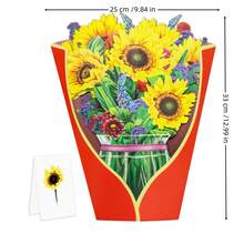 向日葵花束立體卡片,12.99英寸手工製作的花卡紙花束卡3d展開賀卡,附注卡和信封,適用於父親節卡片,康復卡片和女士生日卡片 - 向日葵 - 查看 2