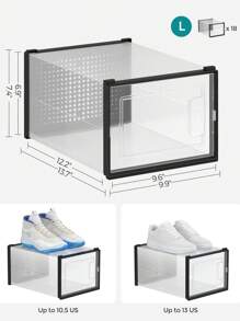 SONGMICS Cajas para Zapatos, Juego de 18 Organizadores para Zapatos, Plástico Transparente Apilables para Armario, Zapatillas, 25,2 x 35 x 19 cm, hasta Talla 47,5, Transparente y Negro LSP007B18 - Negro - Ver 6