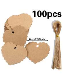 100pcs Blank Kraft Paper Hang Tags With Heart Shape Thank You Message,Christmas