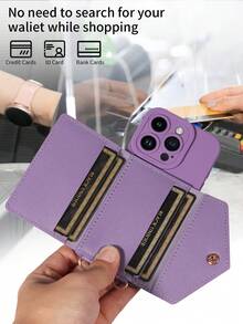 1 Ốp lưng điện thoại da PU có dây đeo vai đa năng có khe cắm thẻ tương thích với iPhone 17 Pro Max, 17 Pro, 17 Air, Redmi - Màu tím - Xem 3