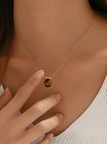 Thép không gỉ Hổ phách Vật rủ xuống Thời trang Dây chuyền Với Vàng 18K Mạ - Vàng - Xem 14