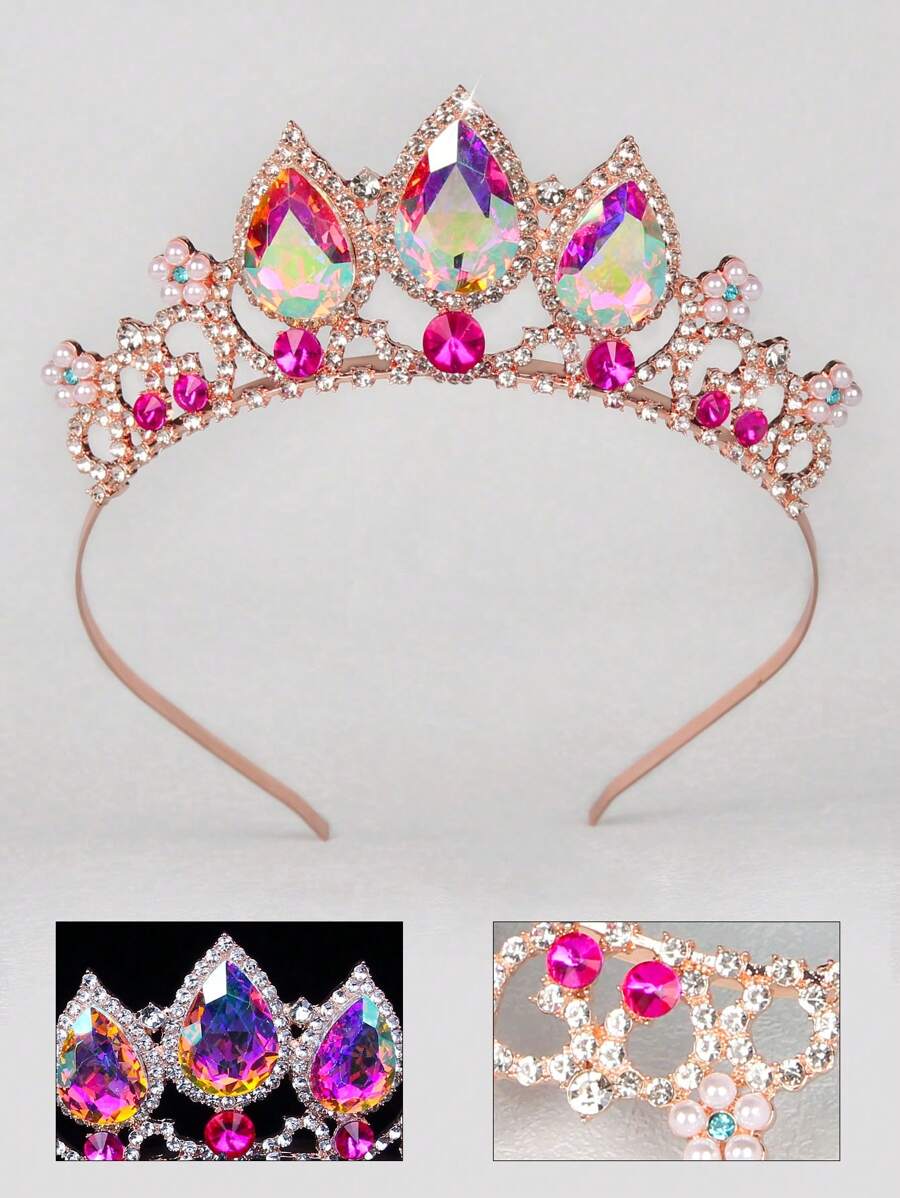 1 Rose Gold AB Crown Princess Tiara Girl Wedding Party Birthday Hair Accessory Royal - Rose Gold - View 1