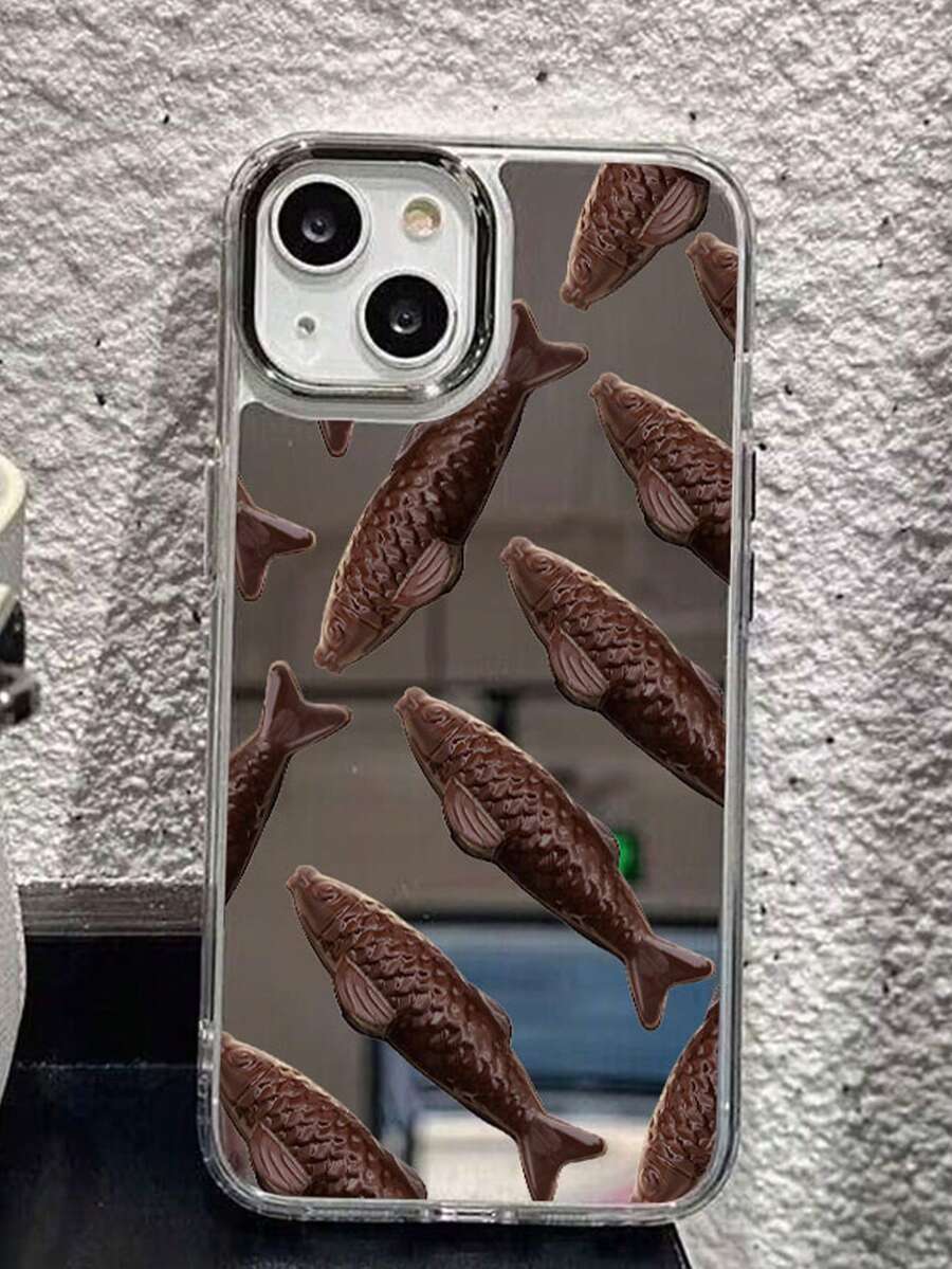 1pc Multiple Chocolate Fish Anti-Fall Acrylic Phone Case Compatible With Apple 15plus & Personalized Compatible With IPhone 14promax - Multicolor - View 1