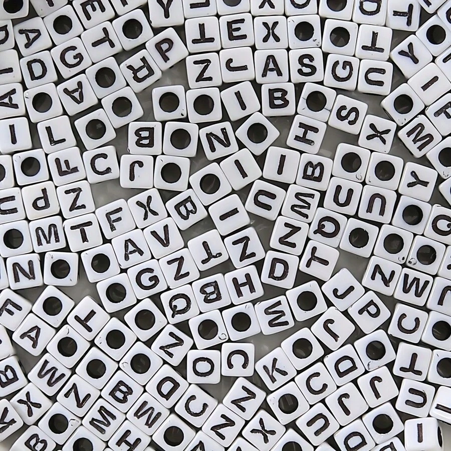 50-300入組/袋 6mm混合方形白色字母亞克力珠子,diy手鍊配件 - 彩色 - 查看 1