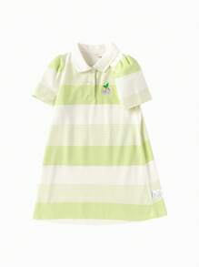 Balabala Girls' Dress New Summer Children's Striped Polo Dress