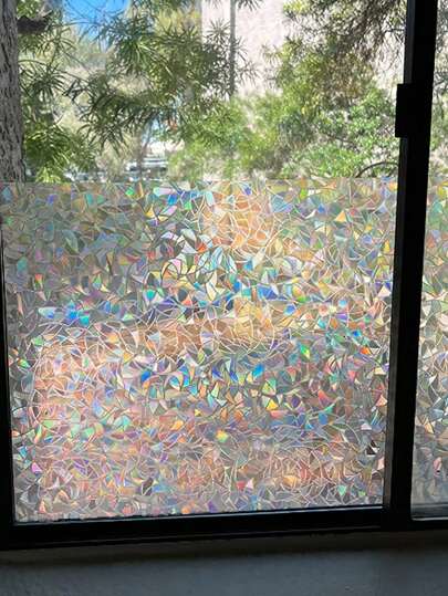 1 卷窗户隐私膜、彩虹窗贴、3D 装饰窗膜、彩色玻璃窗贴、静电贴窗贴非粘性窗户膜，适用于家庭办公室