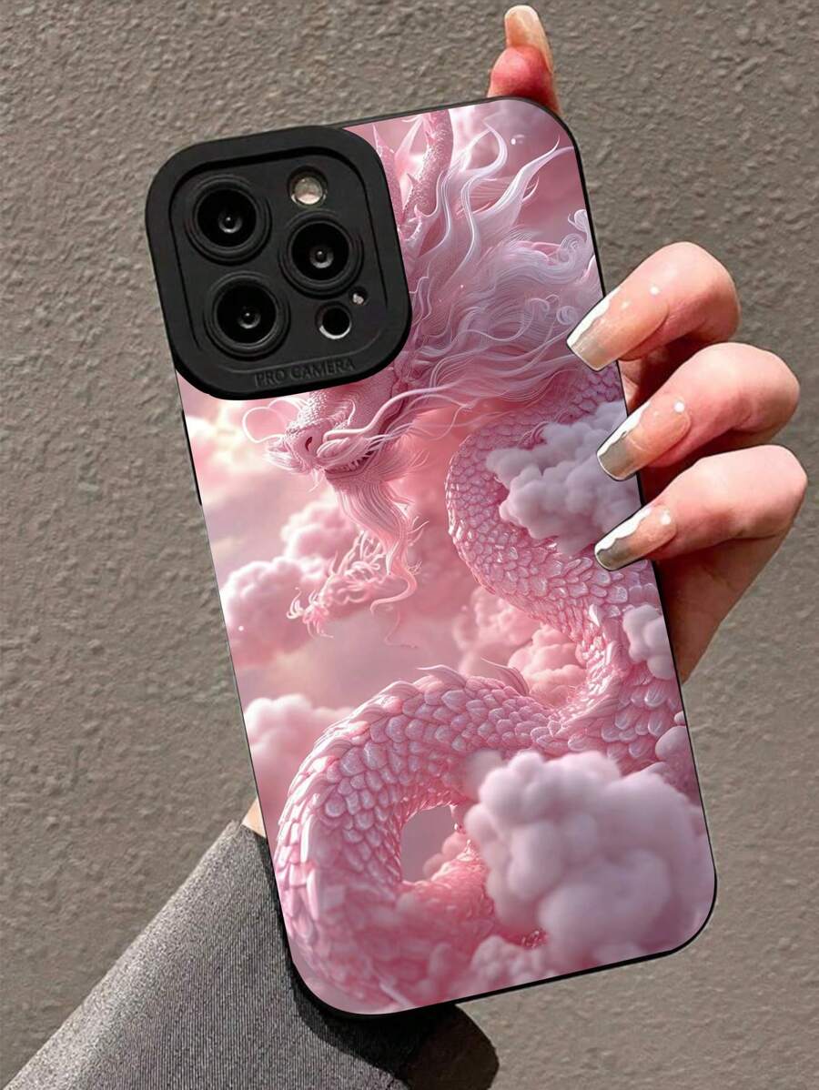 Pink Dragon Pattern Phone Case Compatible With IPhone 14 Pro - Multicolor - View 1