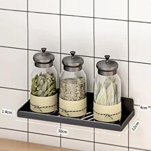 1pc No-Drill Adhesive Bathroom Wall Mounted Storage Shelf With Drainage - White - View 7