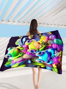 1pc Cartoon Frog Printed Beach Towel/Bath Towel - Multicolor - View 1