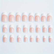 24 piezas de uñas postizas cuadradas con punta francesa mediana blancas, uñas acrílicas brillantes en tono de piel rosa y cubierta completa para mujeres y niñas, decoraciones de manicura, incluye una hoja de gelatina y una lima de uñas. uñas falsas uña falsa uña acrílica - Blanco - Ver 3
