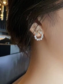 1對法式優雅時尚仿珍珠女士耳釘,日常佩戴百搭細膩 - 金黃色 - 查看 3