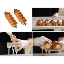 16pcs Non-Stick Stainless Steel Croissant Mold Set, Including Cone-Shaped Tubes, Croissant Roll Cutters, And Cleaning Brush - Silver - View 5